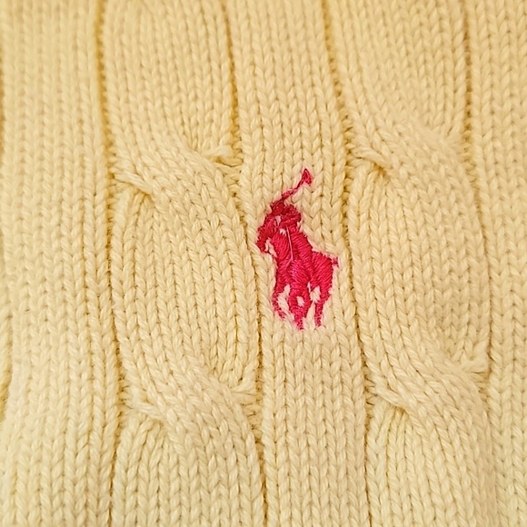 Ralph Lauren Cable Knit Short Bell Sleeve Preppy Sweater Yellow Girl's Medium - Picture 4 of 4